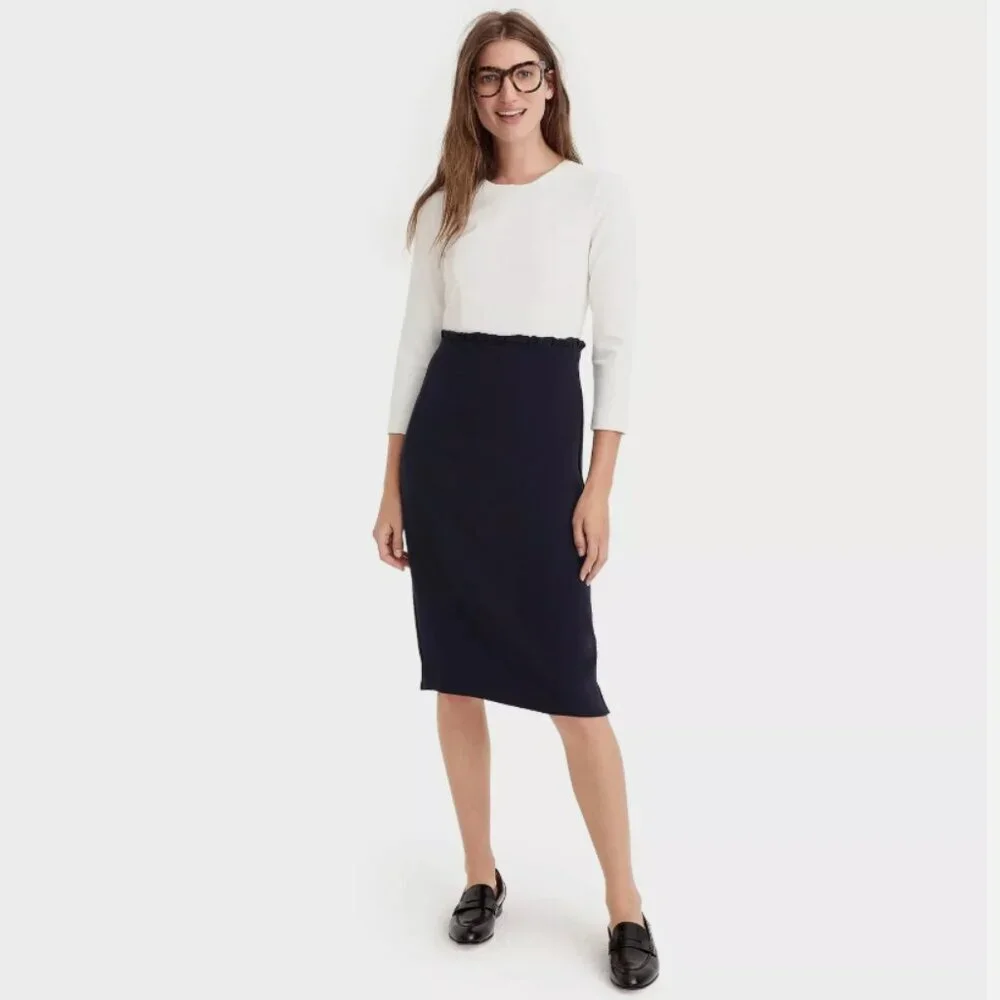 J. Crew 365 3/4 Sleeve Sheath 'Combo Dress' in Ivory White & Navy Blue Size 4